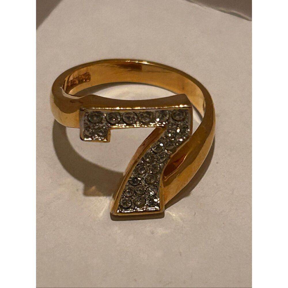Napier Size 7 Crystal Lucky Number 7 Gold Ring 24KT Plate Casino Gambling Vegas - Picture 6 of 6
